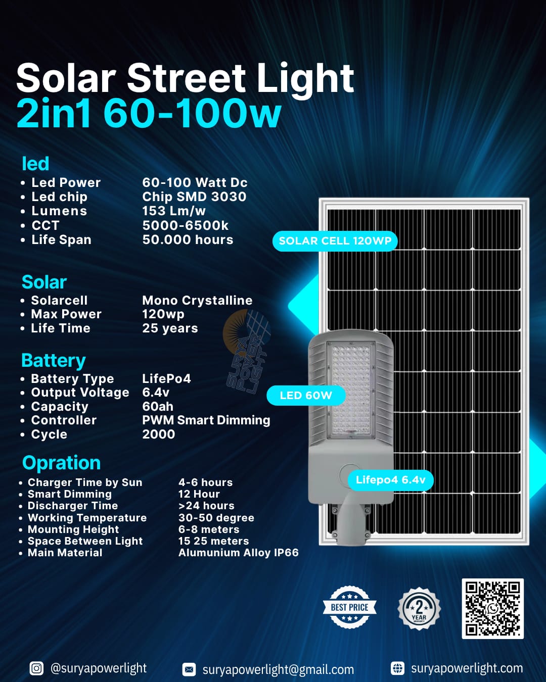 Solar Street Light 2in1 60W-100W Lampu Jalan Panel Surya 2in1 100W PJUTS
