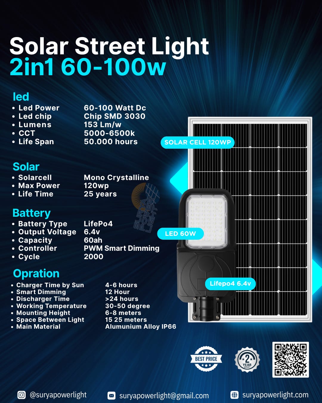Solar Street Light 2in1 60W-100W Lampu Jalan Panel Surya 2in1 100W PJUTS