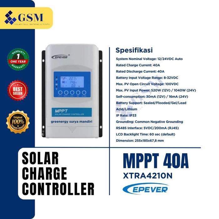 Solar Charge Controller MPPT 40A 12V 24V XTRA4210AN