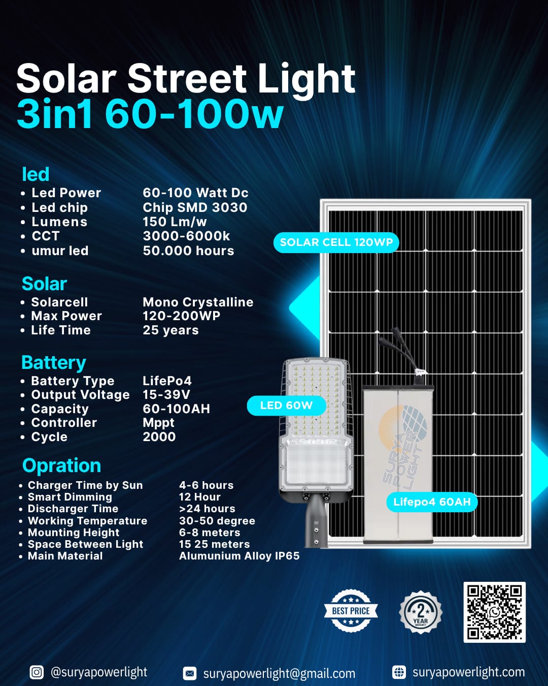 lampu jalan 3in1 60W-100W Solar Street Light 3in1 60W-100W