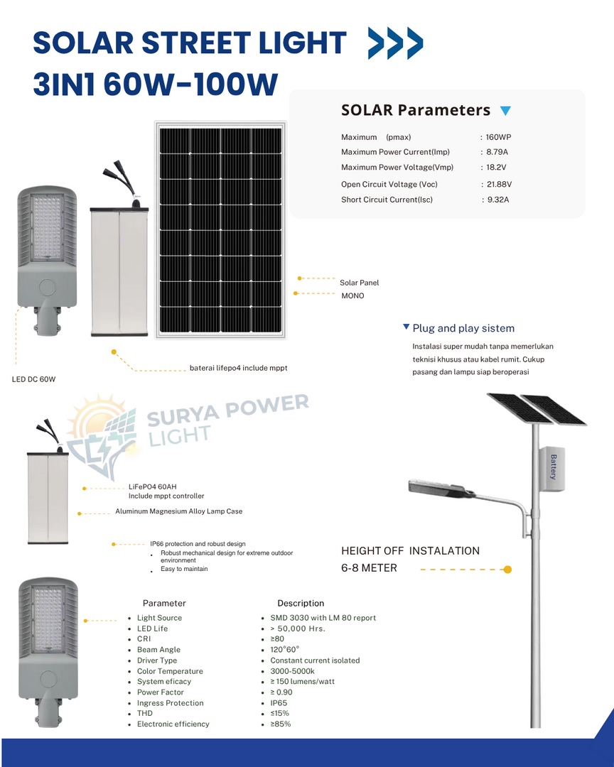 Solar Street Light 3in1 60W - 100W
