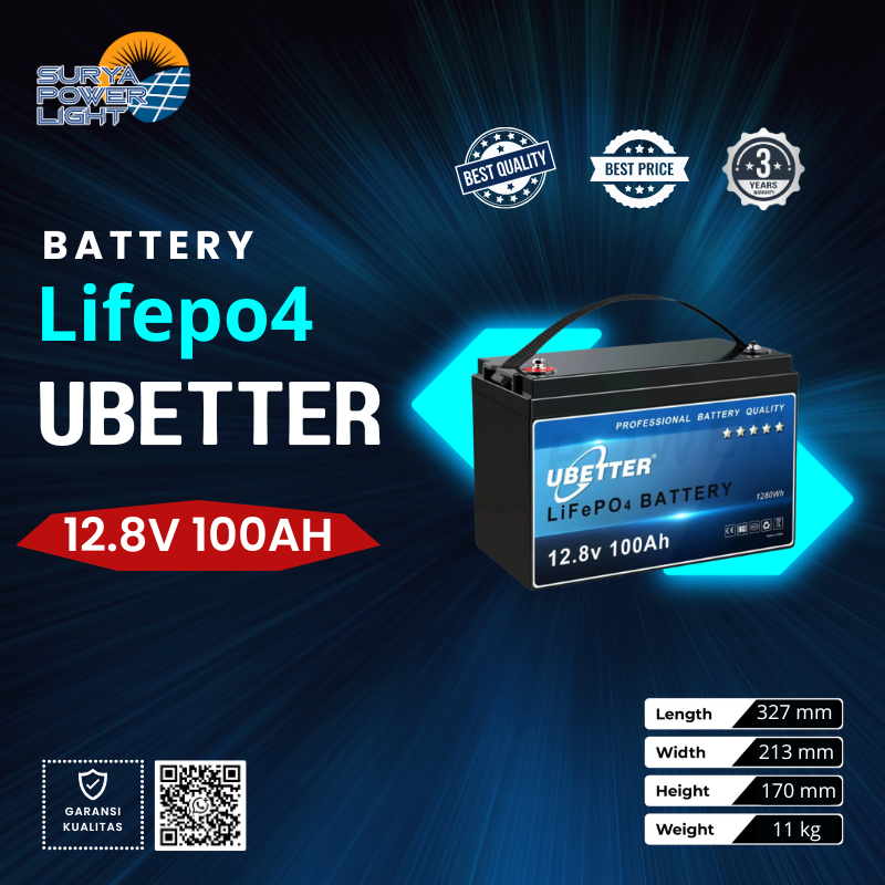UBETTER Baterai LiFePO4 12.8V 100Ah, Lithium 12.8V 100Ah,