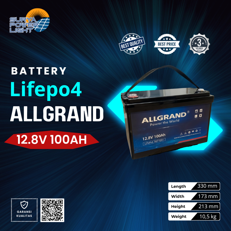ALLGRAND Baterai LiFePO4 12.8V 100Ah, 12.8V 100Ah Cell Lithium Iron Phosphate