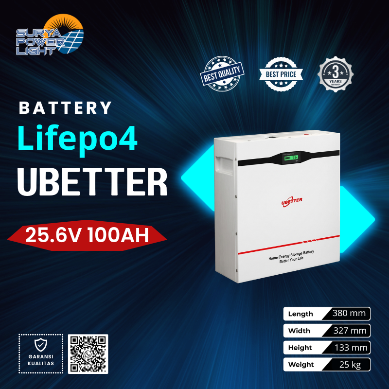 Baterai Lithium LiFePO4 UBETTER 25.6V 100Ah - 2560Wh Baterai Kabinet Lithium Iron Phosphate
