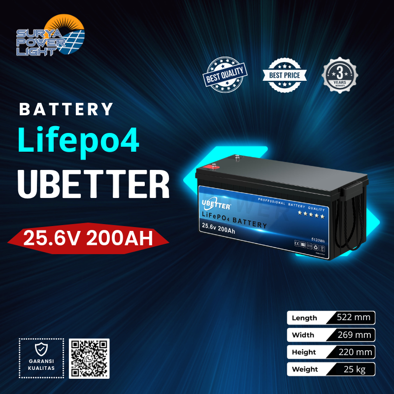 Baterai Lithium LiFePO4 UBETTER 25.6V 200Ah - 5.12kWh