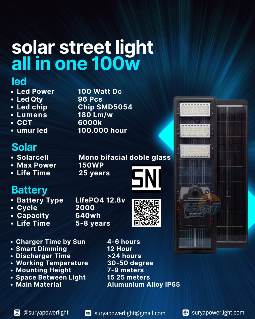PJU SOLAR CELL ALL IN ONE BIFACIAL Lampu jalan all in one 100w SNI