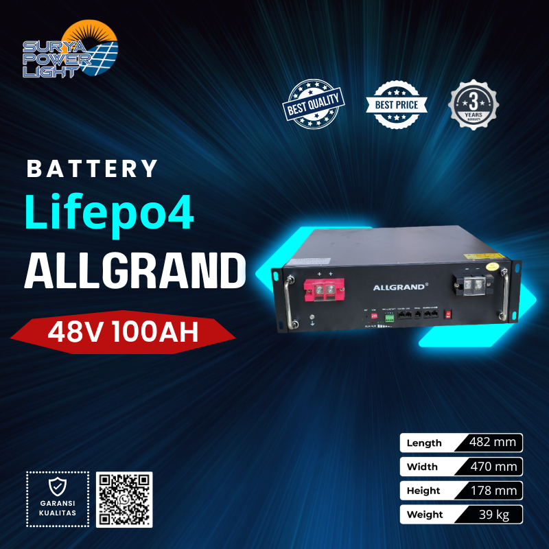 ALLGRAND Baterai LiFePO4 48V 100Ah 4.8kWh Cell Lithium Iron Phosphate