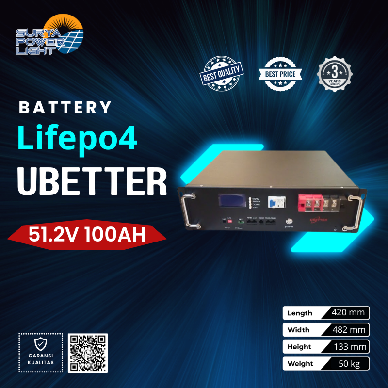 Baterai Lithium LiFePO4 UBETTER 51.2V 100Ah - 5.12kWh