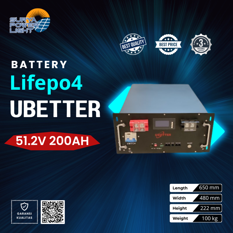 Baterai Lithium LiFePO4 UBETTER 51.2V 200Ah - 10.24kWh